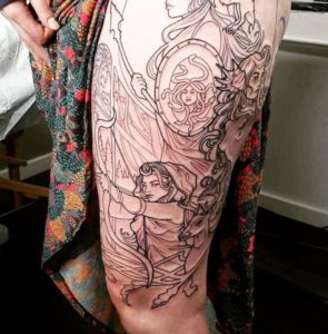 Tattoo of Alphonse Mucha's art